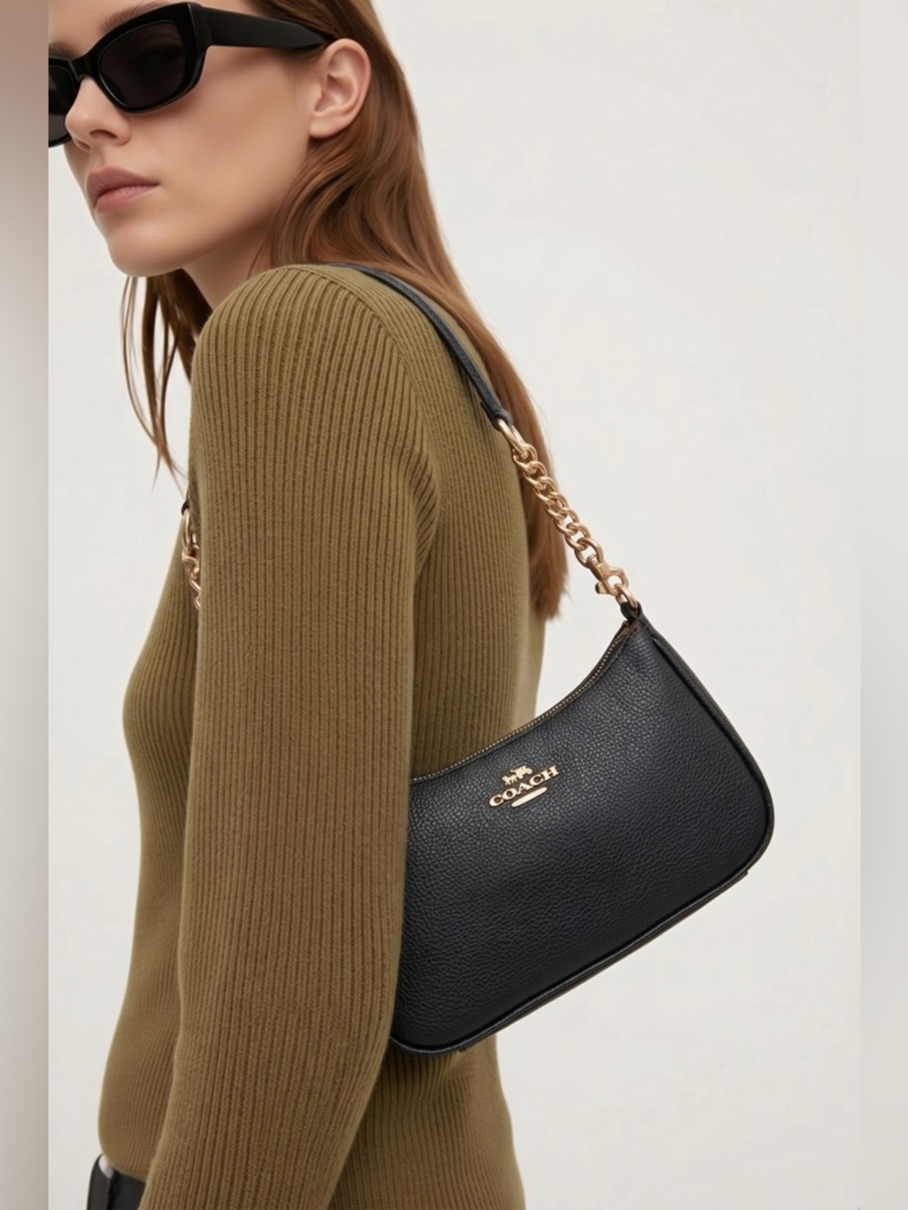 Coach Teri CA209 Black Pebbled Leather Shoulder Bag with Gold Chain